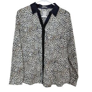 Chico's No Iron Cotton Leopard Print Caroline Shirt Sz 1 Med 8/10 Button Up NEW